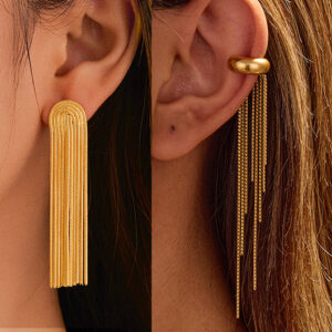 set of 2 pairs –18k gold plated stainless steel long tassel earrings – waterproof & tarnish free elegant dangle earrings for women, versatile everyday jewelry