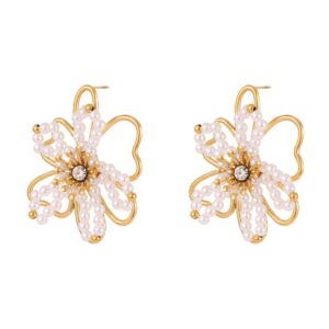 BEST SELLERS flower stud earrings for women – 18k gold pvd stainless steel floral statement earrings
