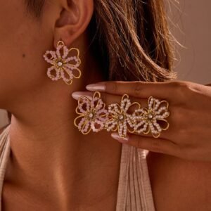 2pairs flower stud earrings for women – 18k gold stainless steel floral statement earrings